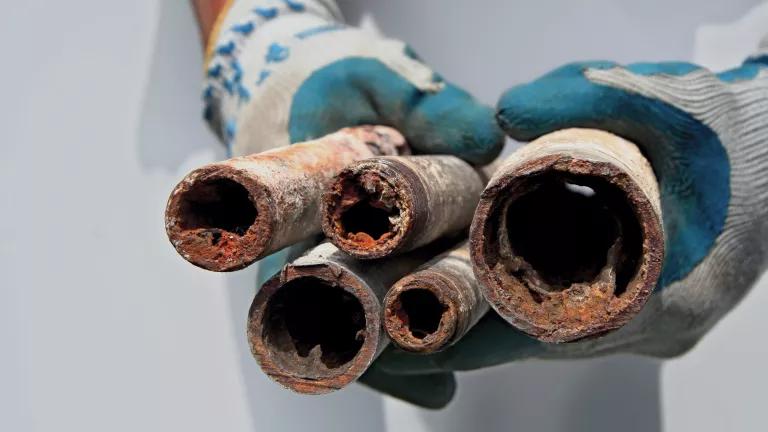 Old lead water pipes being replaced with MDPE in Stockport